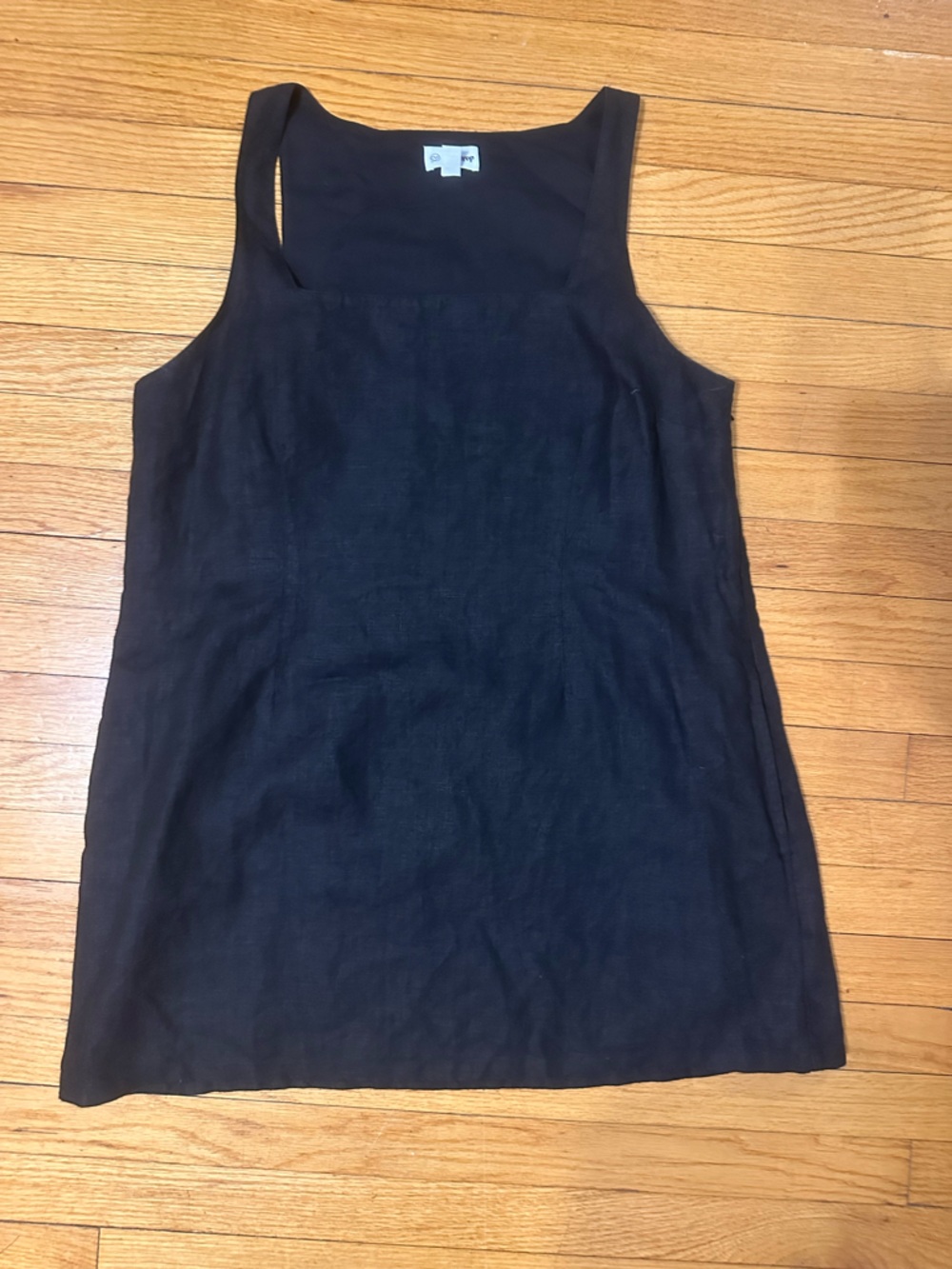 Classic Black Linen Mini Dress with Square Neck